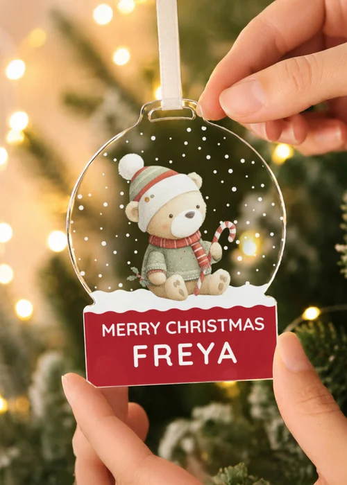 Personalised Memento Company Clear Christmas Bear Acrylic Snowglobe Decoration - One Size Image 2