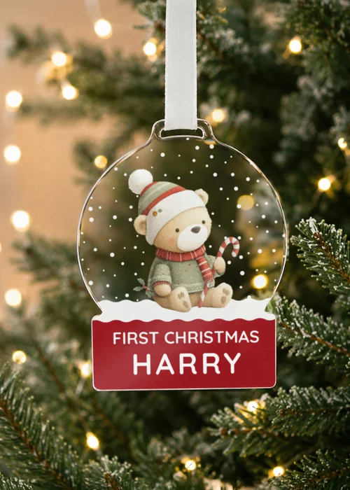 Personalised Memento Company Clear Christmas Bear Acrylic Snowglobe Decoration - One Size Image 3