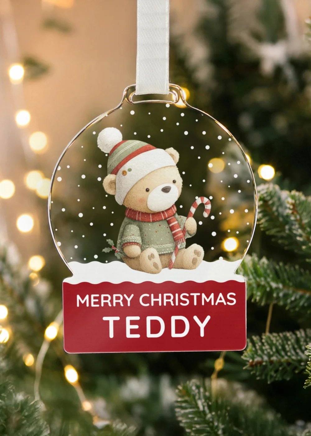Personalised Memento Company Clear Christmas Bear Acrylic Snowglobe Decoration - One Size Image 1