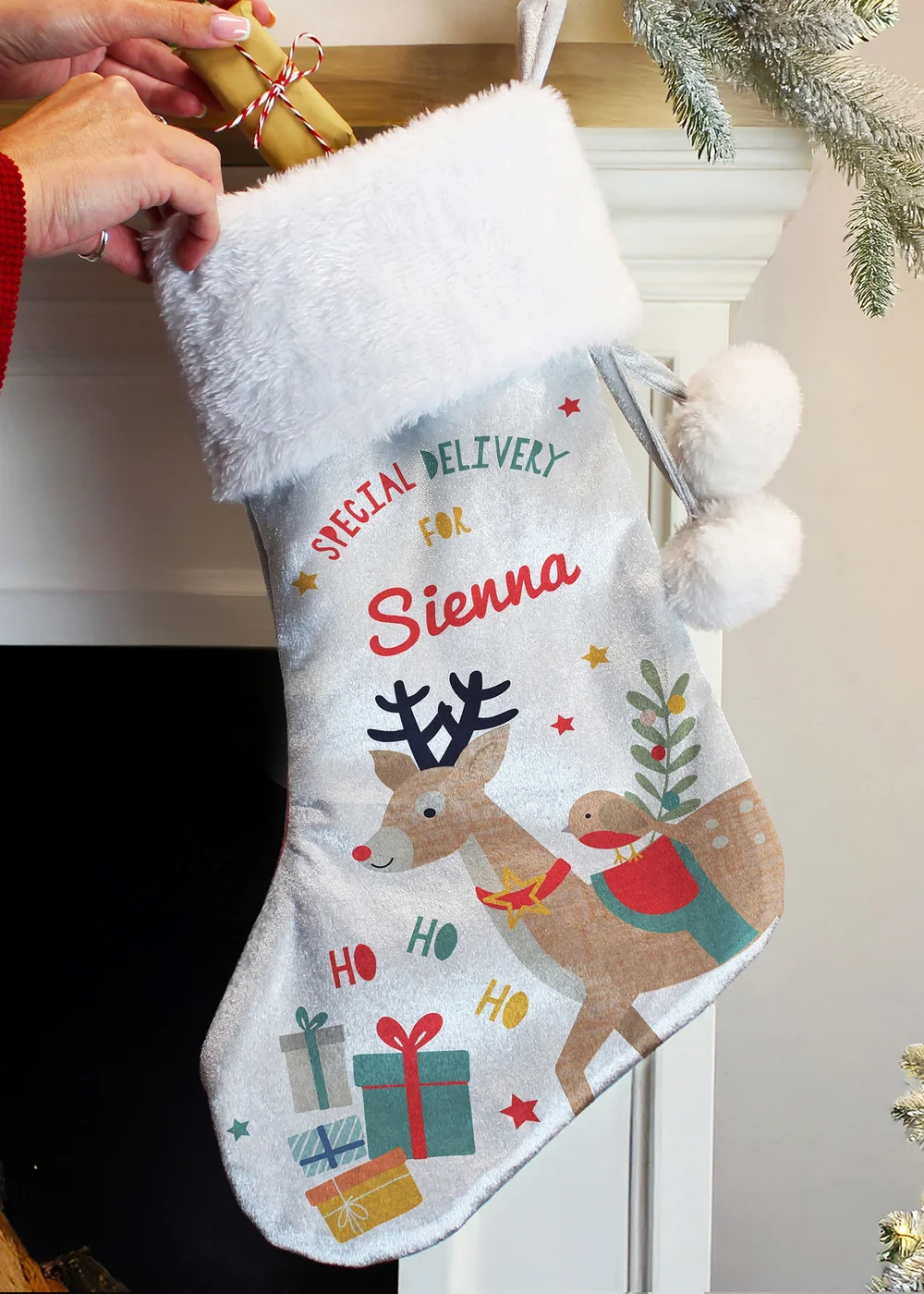 Personalised Memento Company Grey Reindeer Christmas Sack - One Size Image 1