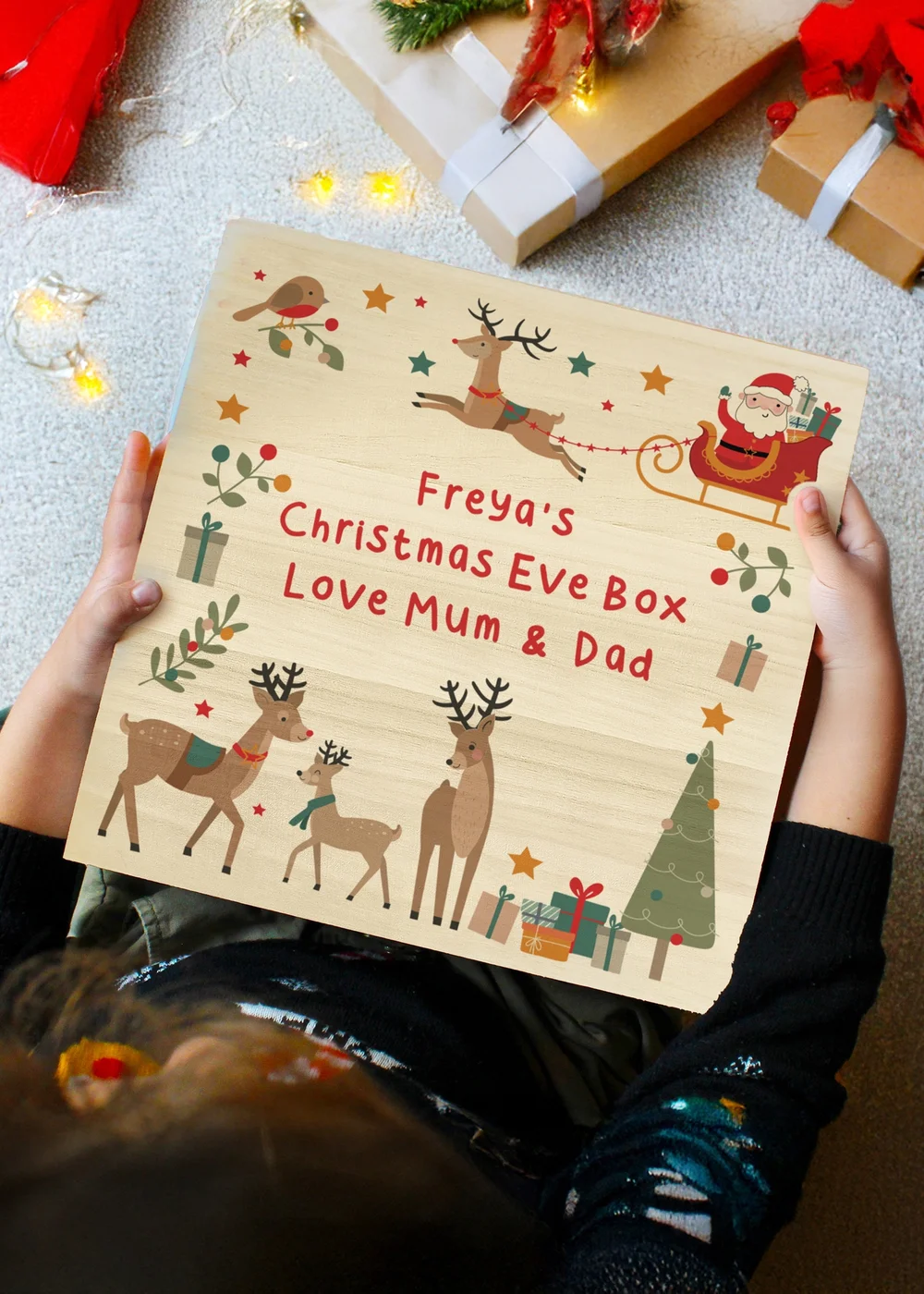 Personalised Memento Company Natural Santa & Reindeer Christmas Eve Box - One Size Image 1