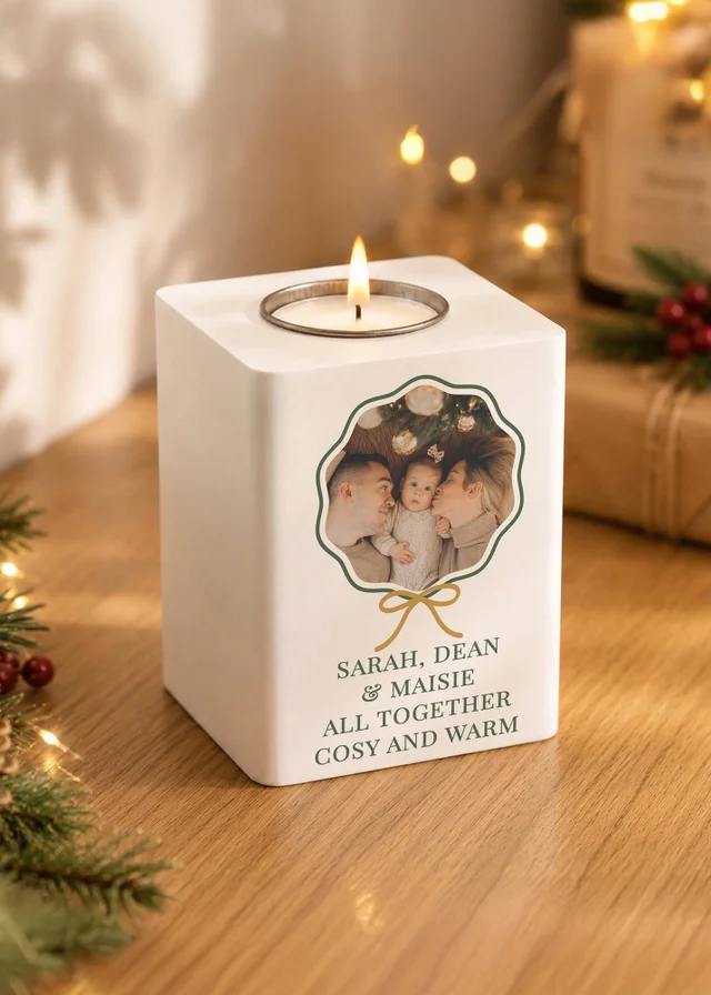 Personalised Memento Company White Scallop Photo Wooden Tealight Holder