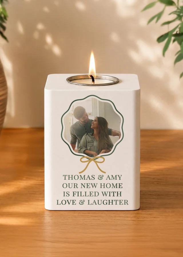 Personalised Memento Company White Scallop Photo Wooden Tealight Holder