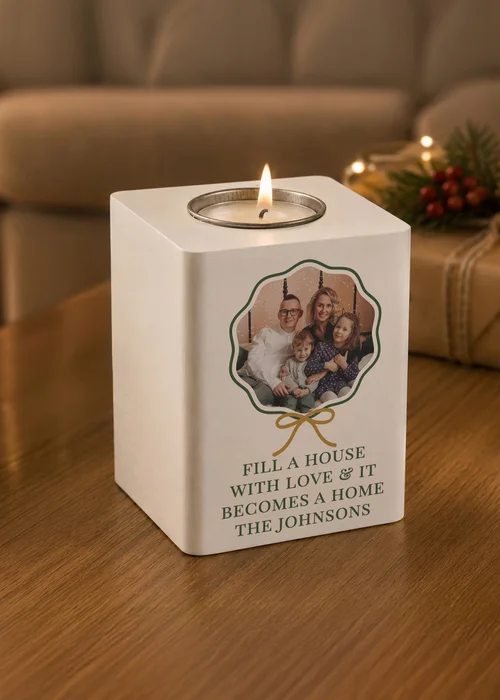Personalised Memento Company White Scallop Photo Wooden Tealight Holder - One Size Image 3