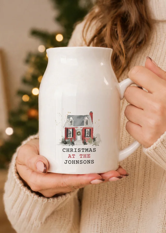 Personalised Memento Company White Christmas House Jug Vase