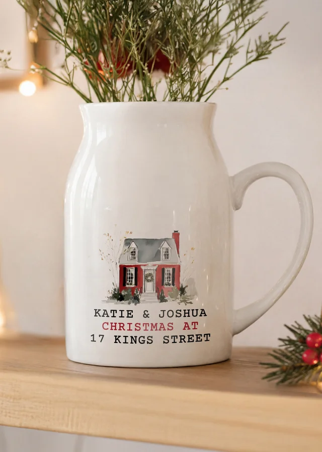 Personalised Memento Company White Christmas House Jug Vase