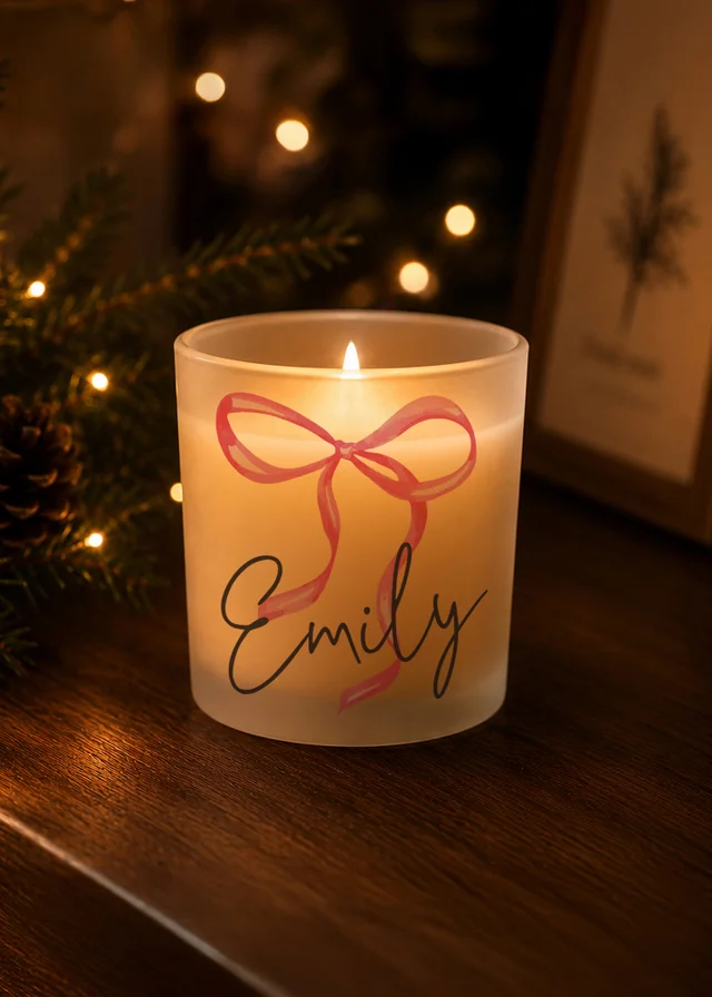 Personalised Memento Company Green Bow Frosted Candle