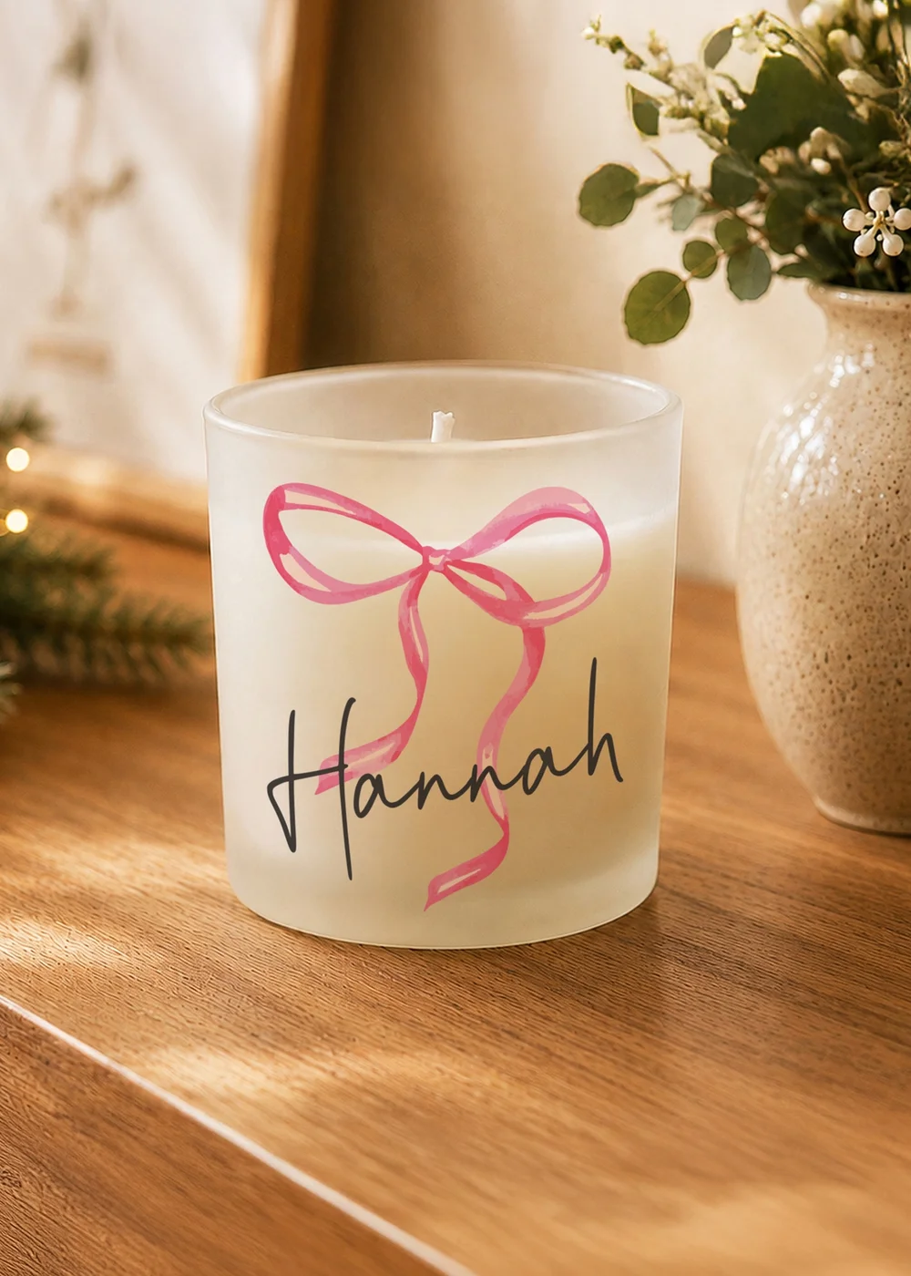 Personalised Memento Company Green Bow Frosted Candle - One Size Image 1