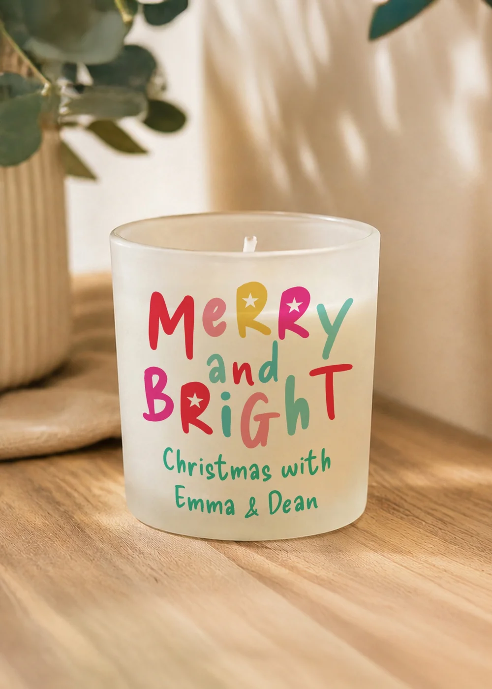 Personalised Memento Company White Merry and Bright Frosted Candle - One Size Image 1