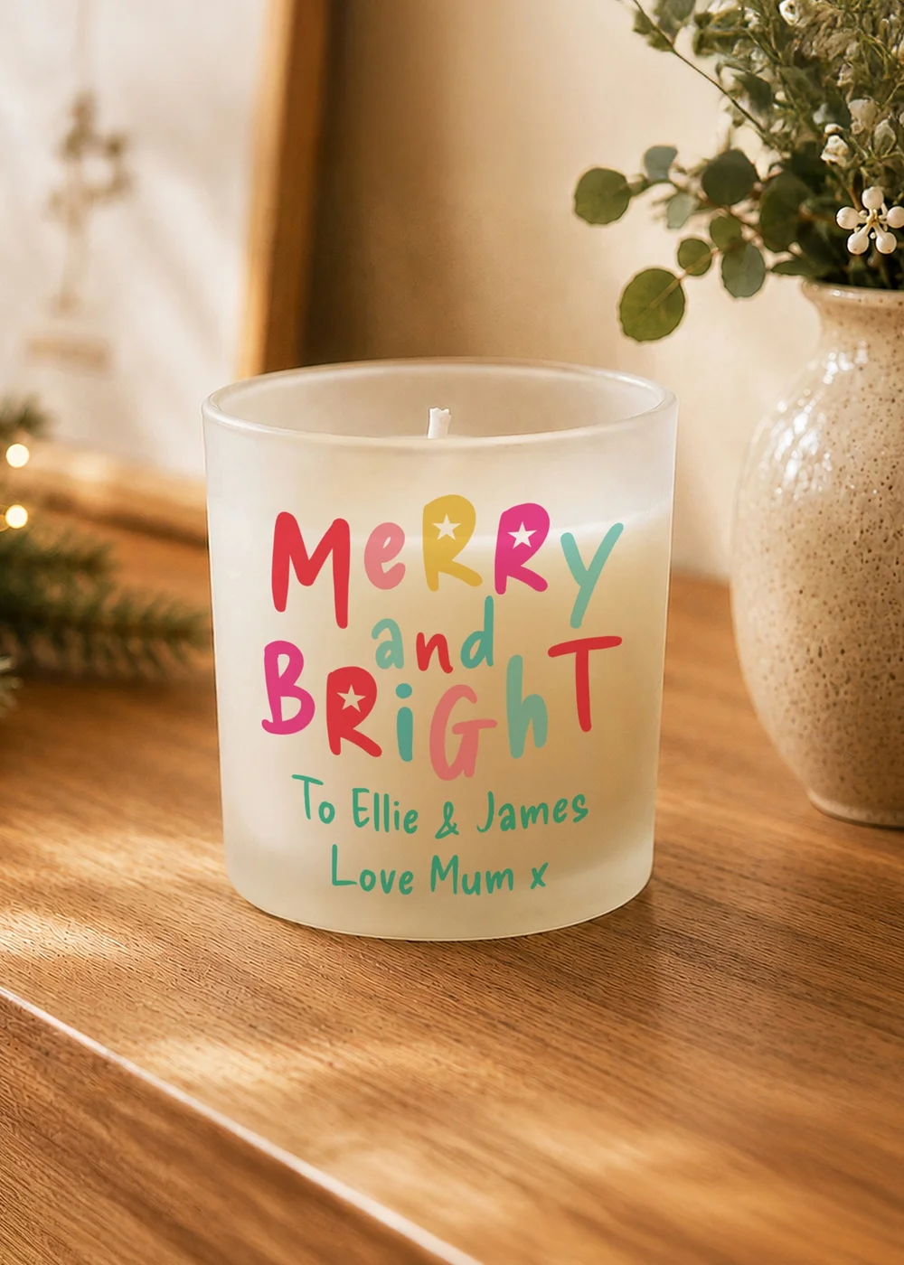 Personalised Memento Company White Merry and Bright Frosted Candle - One Size Image 3