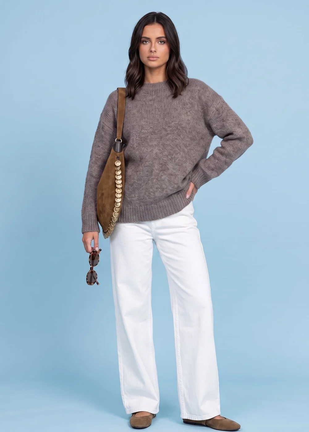 Urban Bliss Taupe Wool Blend Longline Jumper - M Image 1
