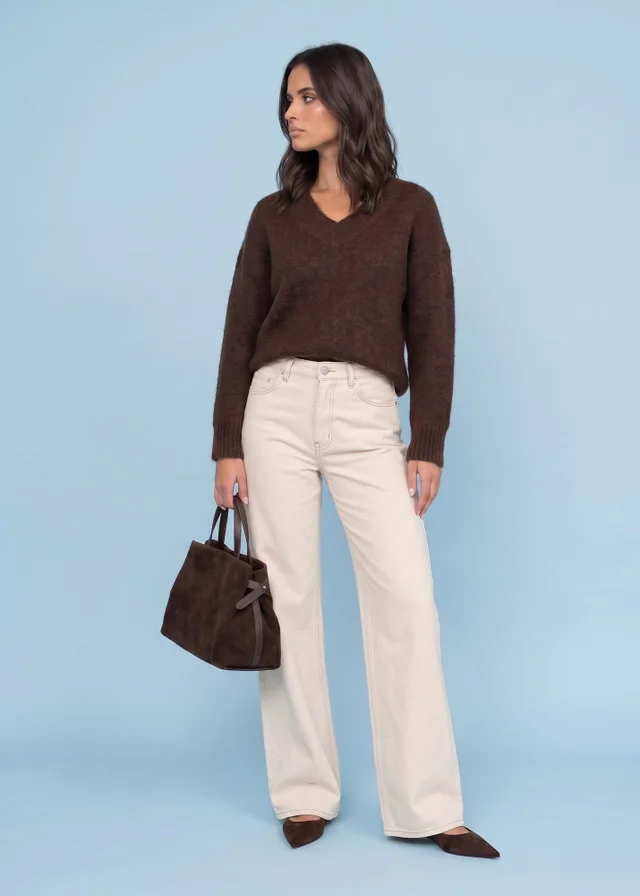 Urban Bliss Chocolate Wool Blend V Neck Jumper