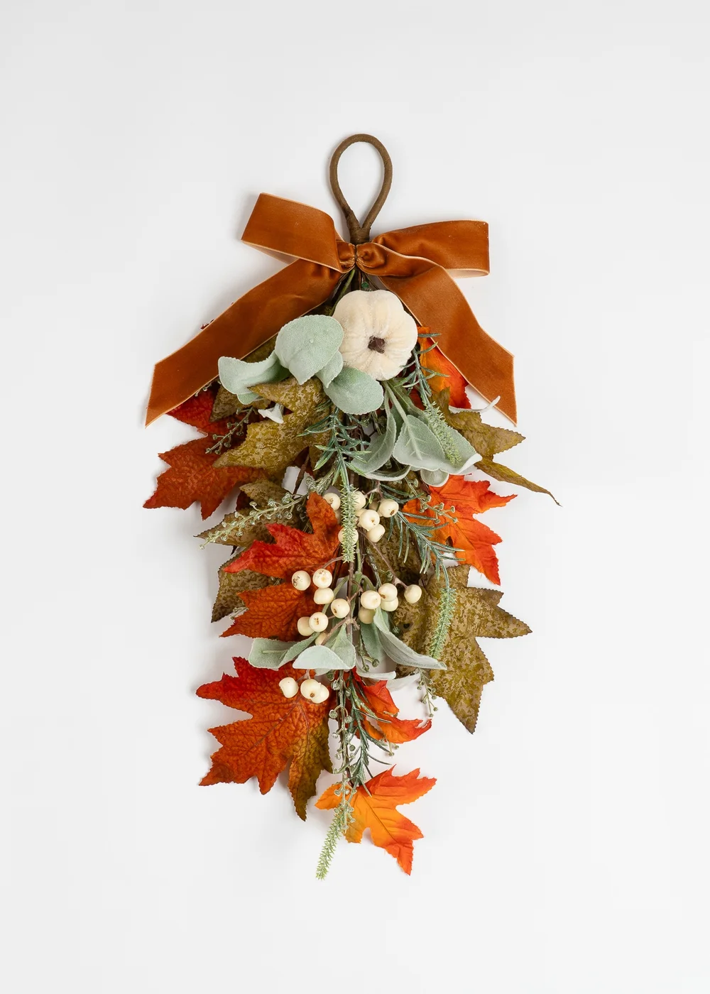 Scottish Everlastings Pumpkin Teardrop Swag Green / Orange 52cm - One Size Image 2