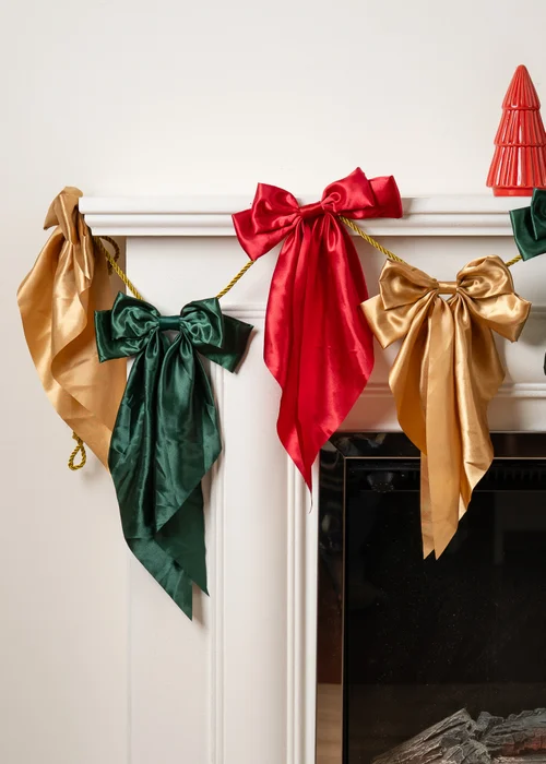 Scottish Everlastings Satin Bow Garland Red-Gold-Green 180cm - One Size Image 1