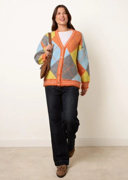 Blue Vanilla Orange Colour Block Cardigan - One Size Image 1
