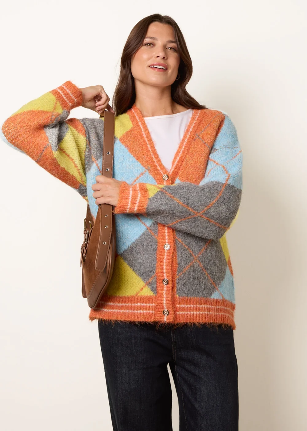 Blue Vanilla Orange Colour Block Cardigan - One Size Image 2