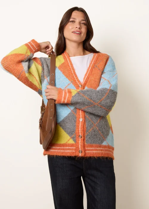 Blue Vanilla Orange Colour Block Cardigan - One Size Image 2