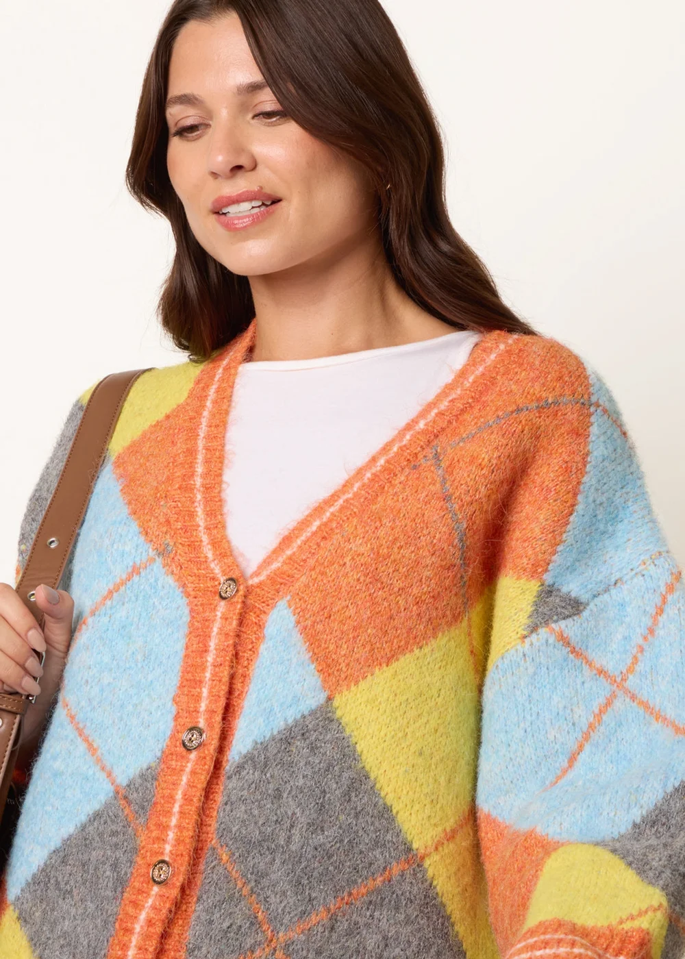 Blue Vanilla Orange Colour Block Cardigan - One Size Image 3