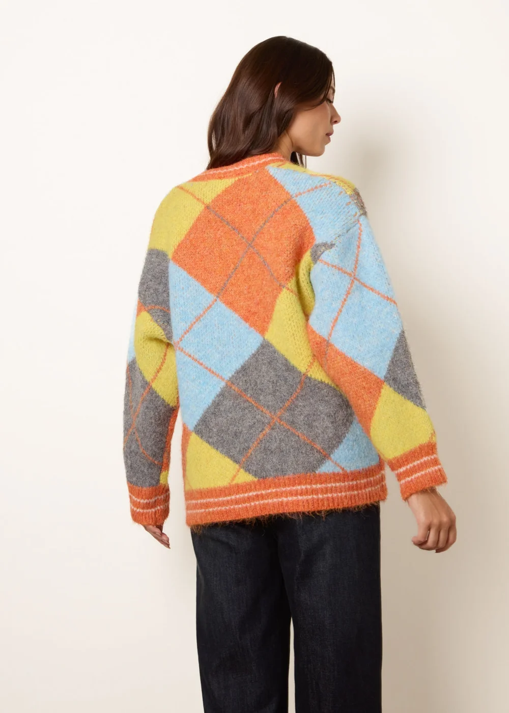 Blue Vanilla Orange Colour Block Cardigan - One Size Image 4