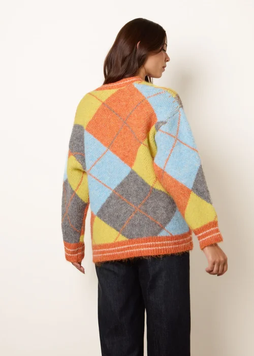 Blue Vanilla Orange Colour Block Cardigan - One Size Image 4
