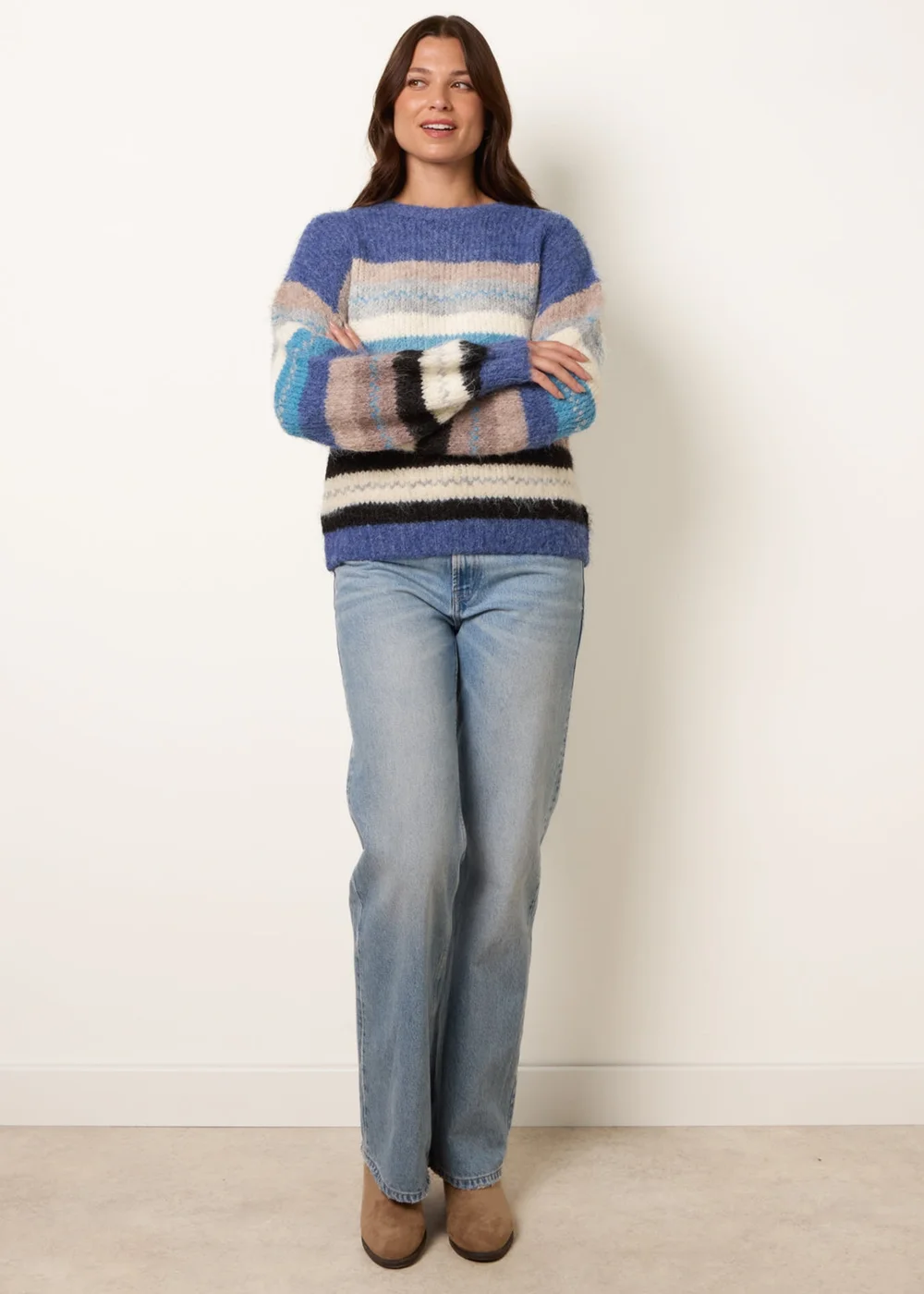 Blue Vanilla Blue Striped Round Neck Knit Jumper - M/L Image 2