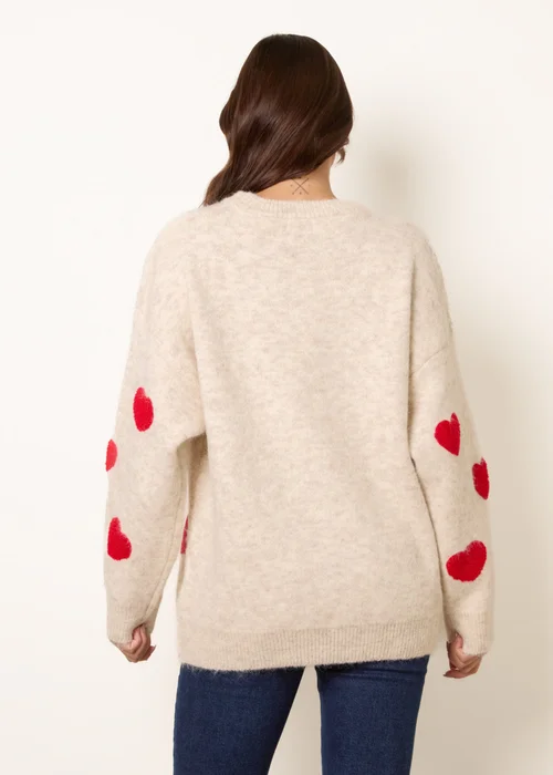 Blue Vanilla Beige Heart Crew Neck Knit Jumper - One Size Image 4