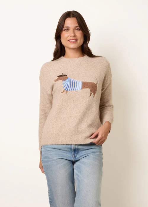 Blue Vanilla Beige Dog Knit Jumper - S/M Image 1