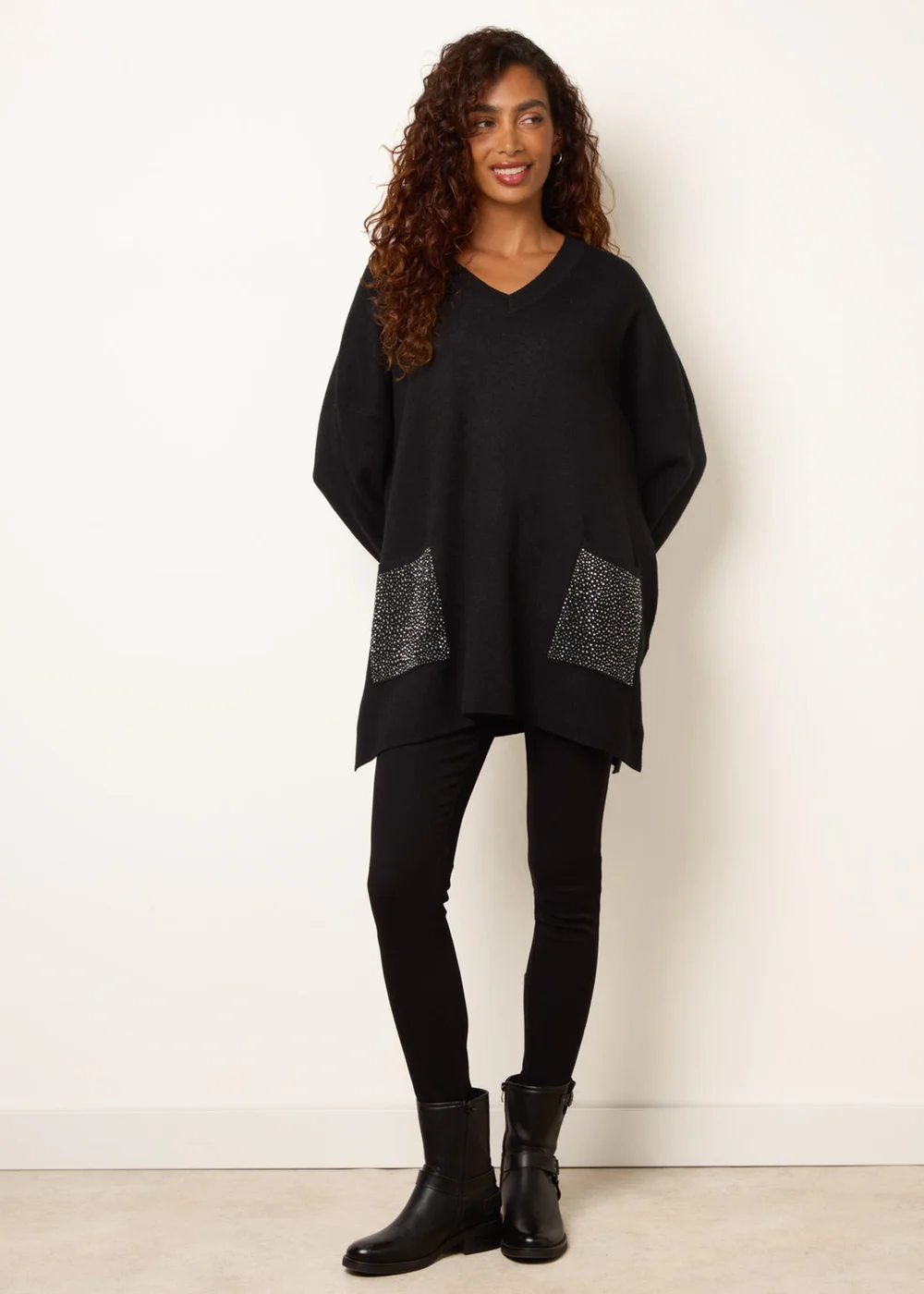 Blue Vanilla Black Diamante Pocket Knit Jumper - One Size Image 3