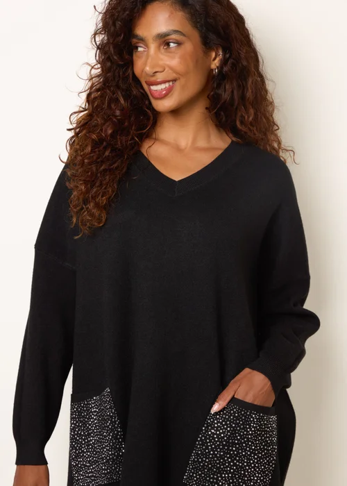 Blue Vanilla Black Diamante Pocket Knit Jumper - One Size Image 2