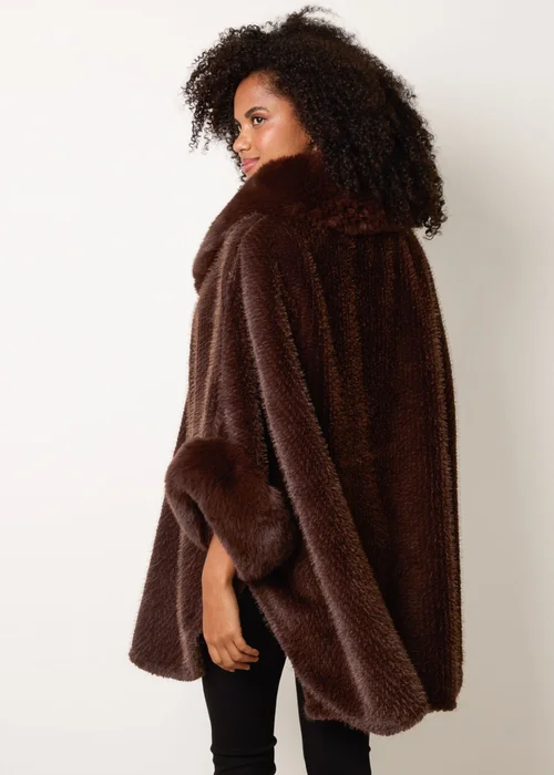 Blue Vanilla Brown Cape With Luxe Fur Trim - One Size Image 4