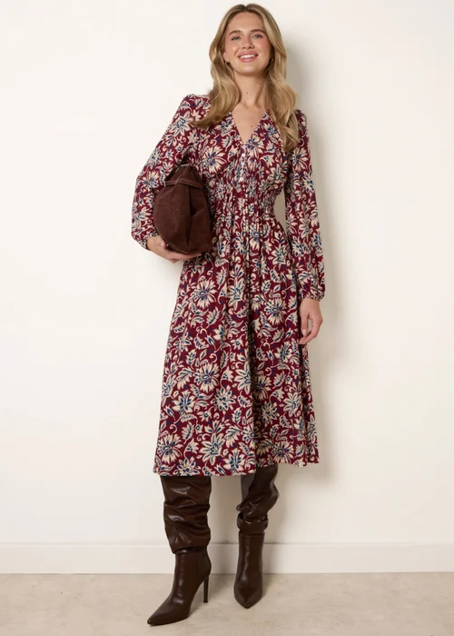 Blue Vanilla Red V Neck Elasticated Midi Dress - S/M Image 1