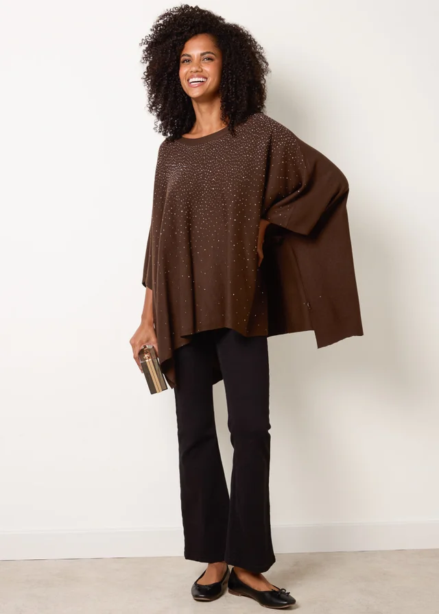 Blue Vanilla Brown Stud Embellished Knit Top