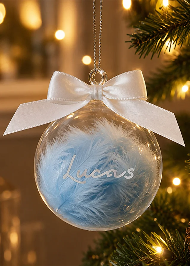 Personalised Memento Company Blue Feather Glass Bauble