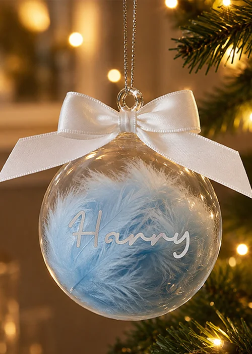 Personalised Memento Company Blue Feather Glass Bauble - One Size Image 3
