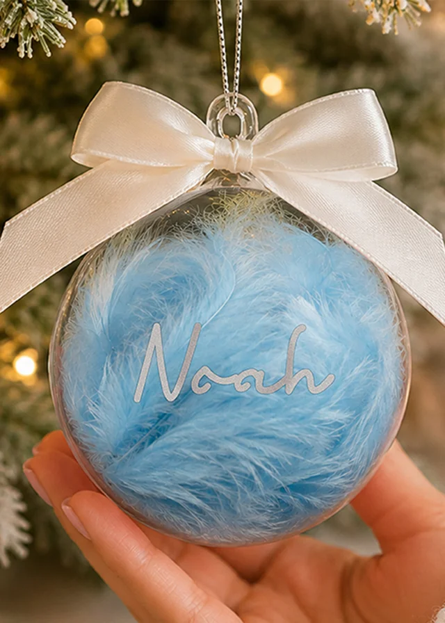 Personalised Memento Company Blue Feather Glass Bauble
