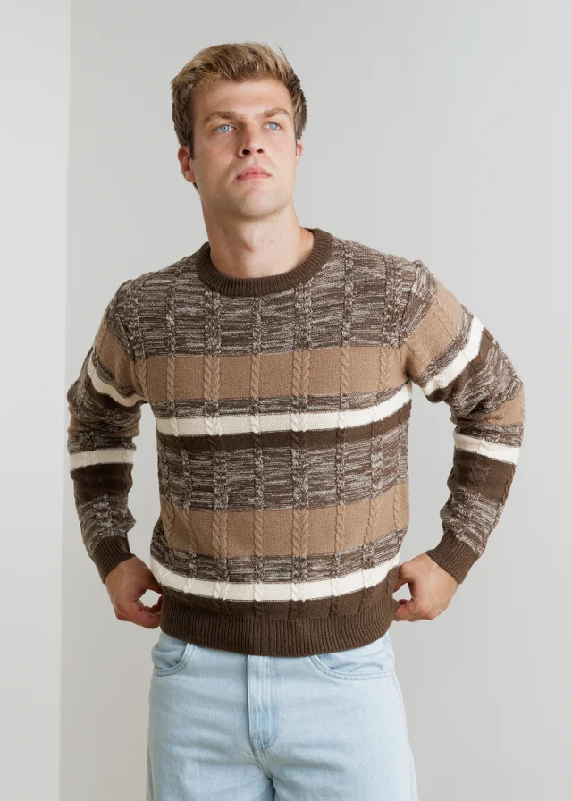 Influence Brown Stripe Crew Neck Knitted Long Sleeve Jumper