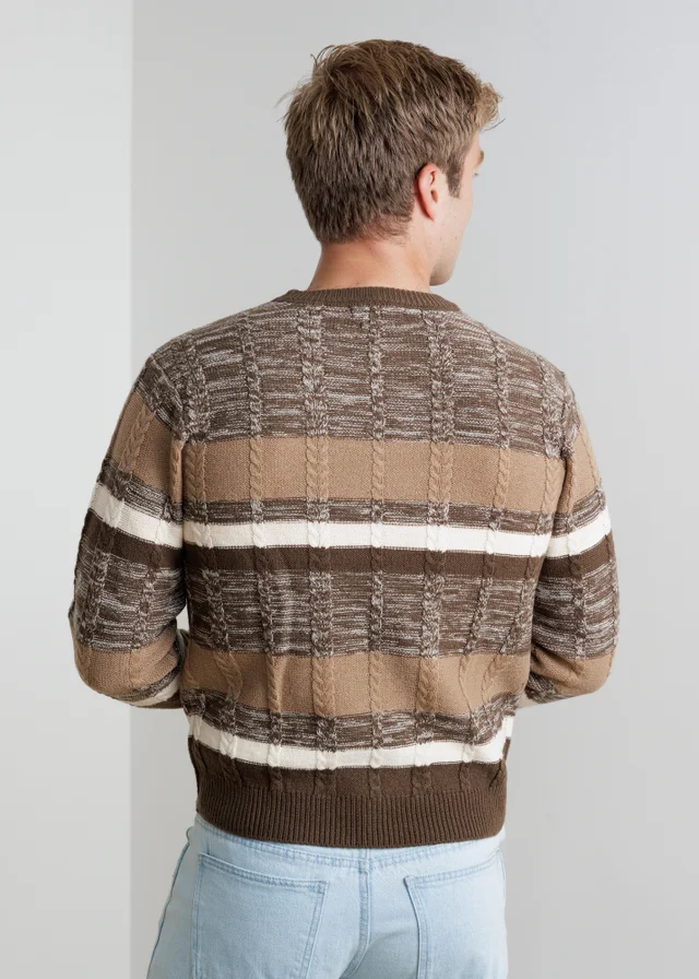 Influence Brown Stripe Crew Neck Knitted Long Sleeve Jumper