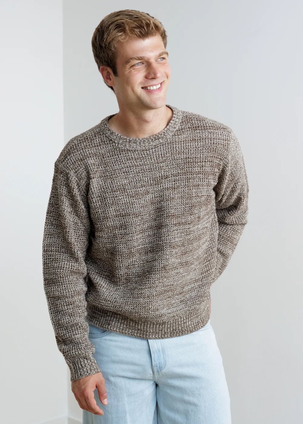 Influence Brown Knit Crew Neck Long Sleeve Knit Jumper - L Image 1