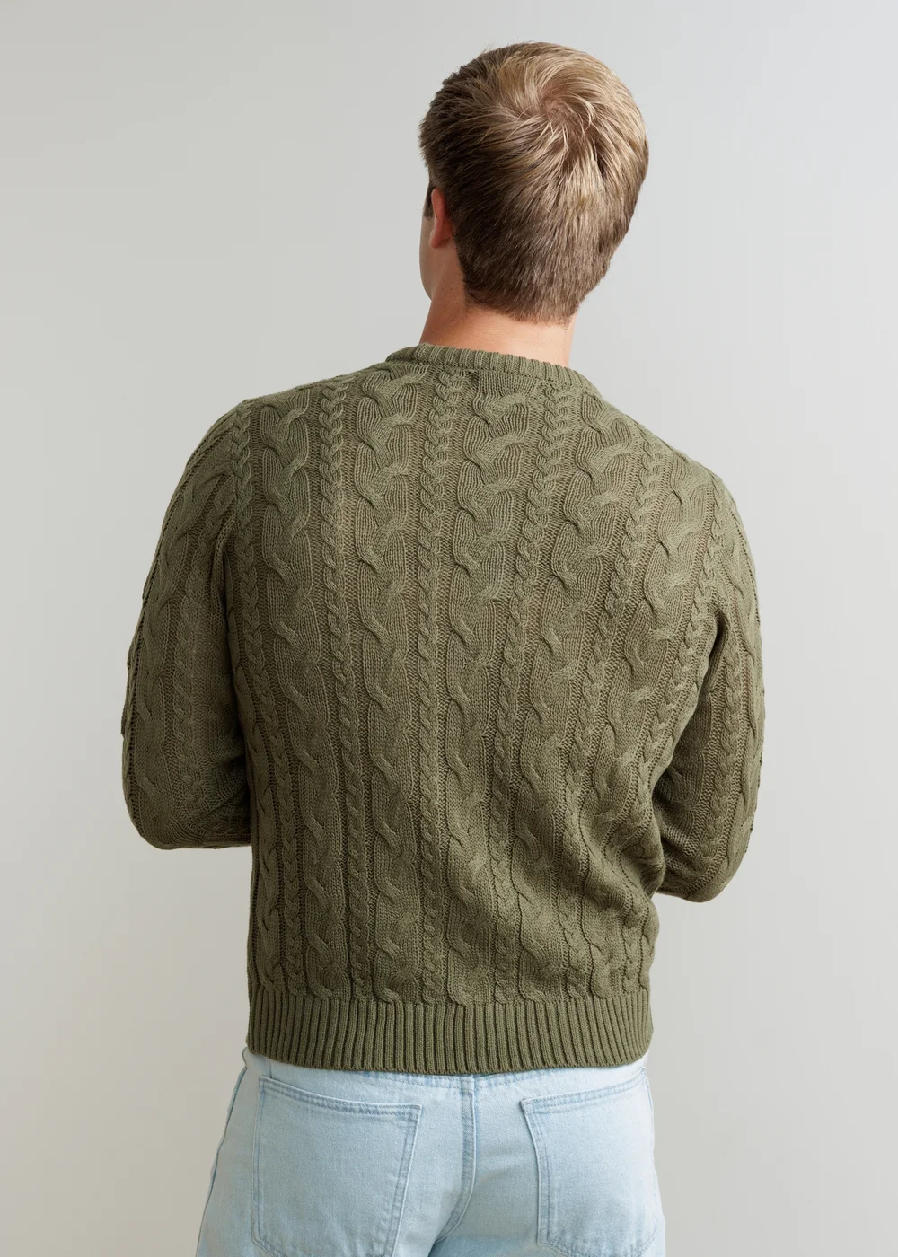 Influence Khaki Cable Knit Crew Neck Long Sleeve Knit Jumper - XL Image 2