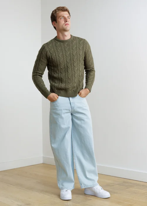 Influence Khaki Cable Knit Crew Neck Long Sleeve Knit Jumper - XL Image 4