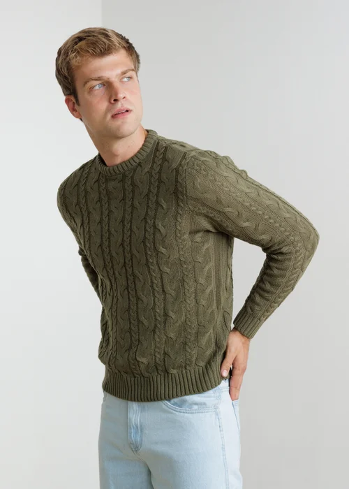 Influence Khaki Cable Knit Crew Neck Long Sleeve Knit Jumper - XL Image 5
