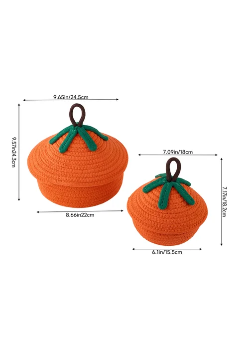 Lifeideas Pumpkin‑Shaped Cotton Rope Storage Baskets, Set of 2 - One Size Image 1