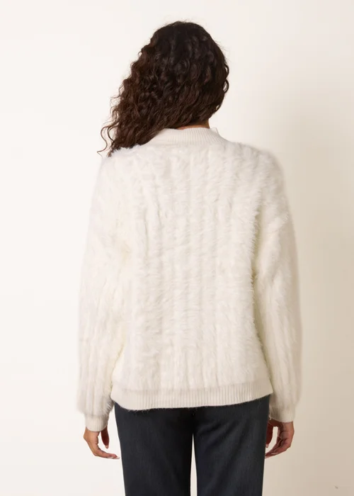 Blue Vanilla Cream Textured Zip Through Knit Cardigan - S/M Image 4
