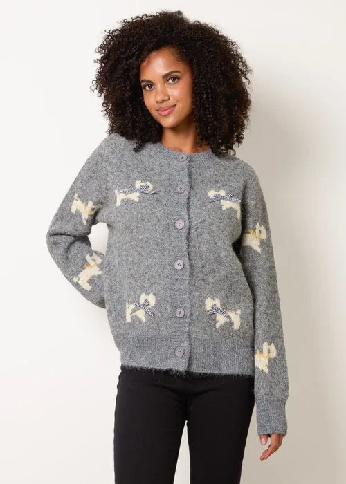 Blue Vanilla Grey Dog Button Down Cardigan With Bows - L Image 1