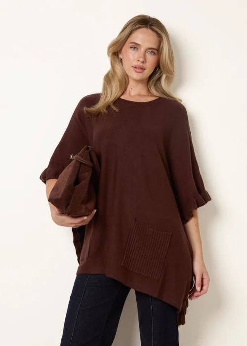 Blue Vanilla Brown Frill Detail Pocket Cape - One Size Image 1