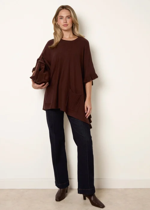 Blue Vanilla Brown Frill Detail Pocket Cape - One Size Image 3