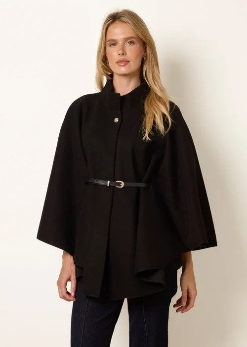 Blue Vanilla Black Funnel Neck Tie Front Cape - One Size Image 1