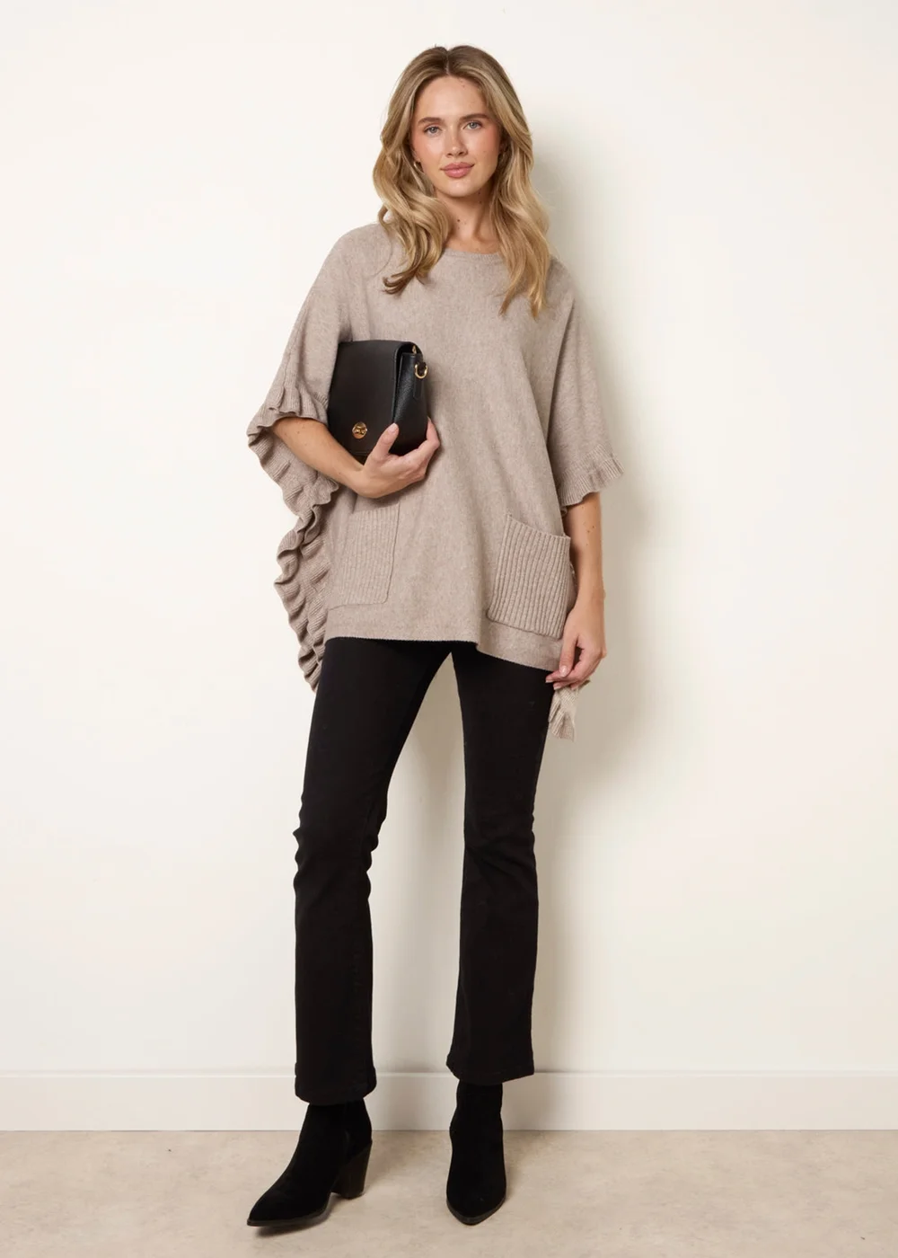 Blue Vanilla Beige Frill Detail Pocket Cape - One Size Image 1