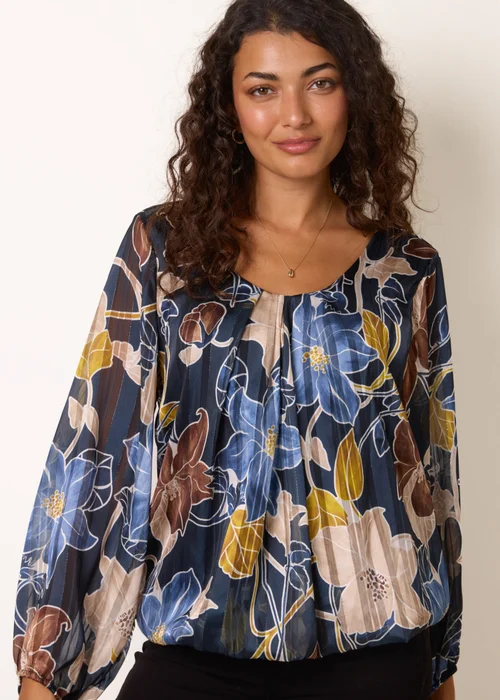 Blue Vanilla Navy Long Sleeve Metallic Round Neck Blouse - M/L Image 1
