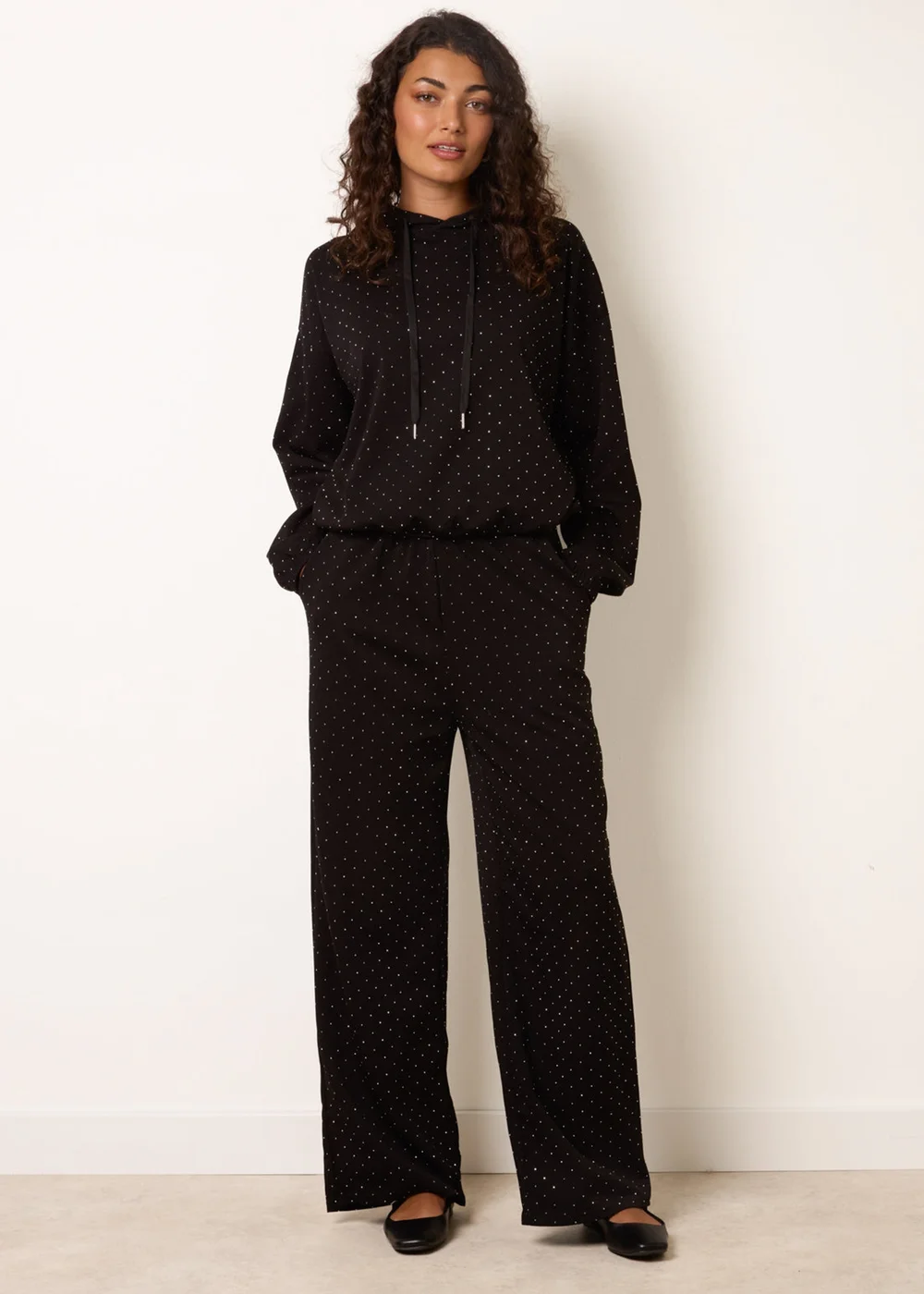 Blue Vanilla Black Diamante Hooded Wide Leg Lounge Set - M/L Image 3